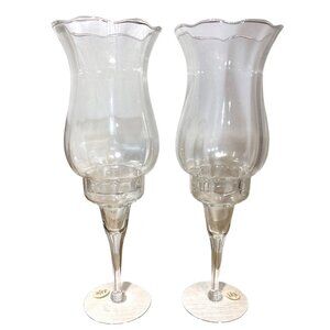 Princess House Crystal Heritage Hurricane Candle Holders Lamps Etched Orig Box